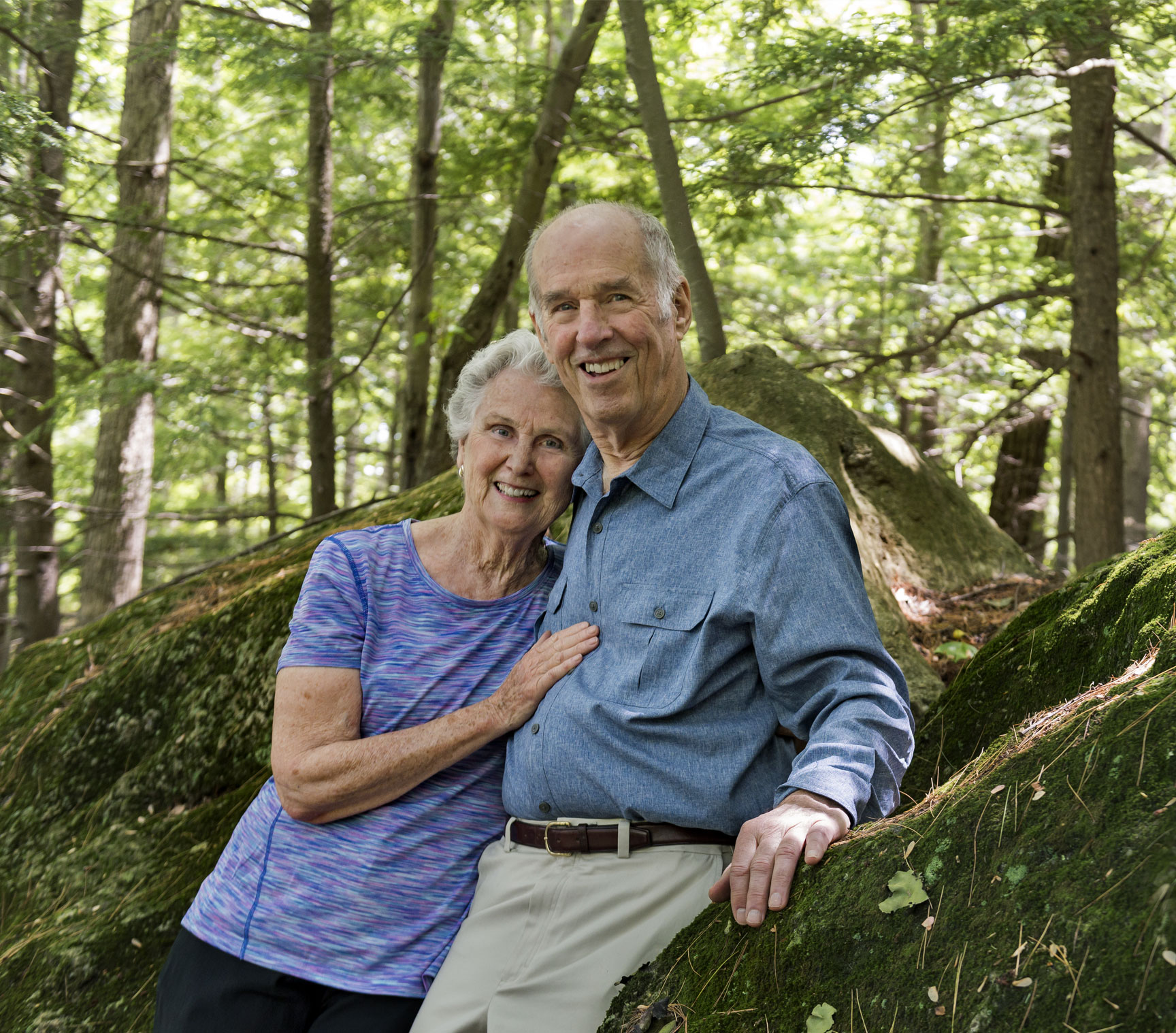 Two Independent Living Residents at RiverWoods Manchester enjoying the walking trails through the woods in Manchester, NH