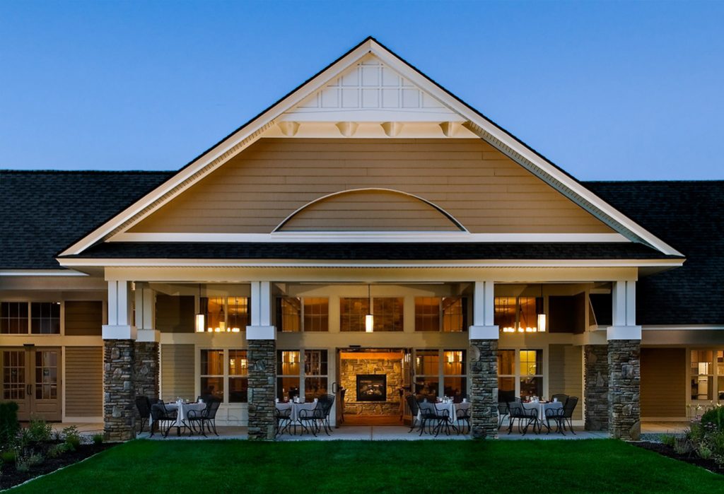Exteriors from the Woods, Ridge, Boulders at RiverWoods Exeter in Exeter, New Hampshire.