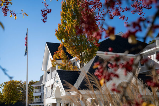 RiverWoods CCRC Senior Living Building Seen Through the Leaves